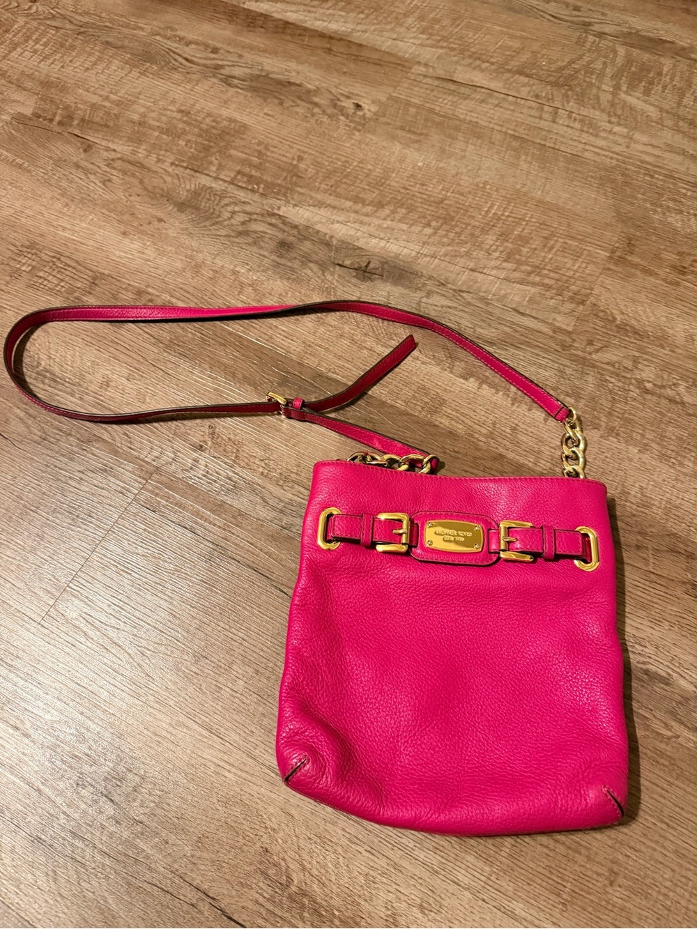 Michael Kors Hot Pink Pebbled Leather Crossbody with Gold Hardware